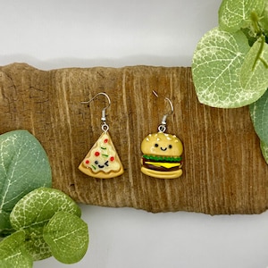 Pizza and Burger Dangle Earrings |  Food Drop Earrings | Kid Jewelry | Nickel Free Brass