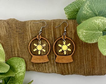 Snow Globe Dangle Earrings | Christmas Drop Earrings | Christmas Jewelry | Nickel Free Brass