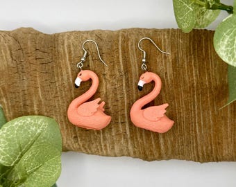 Flamingo Dangle Earrings | Flamingo Drop Earrings | Tropical Jewelry | Nickel Free Brass
