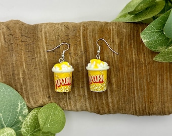 Movie Theater Popcorn Dangle Earrings | Popcorn Drop Earrings | Nickel Free Brass