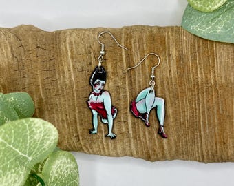 Horror Movie Magicians Assistant Dangle Earrings | Halloween Jewelry | Halloween Movies | Nickel Free Brass