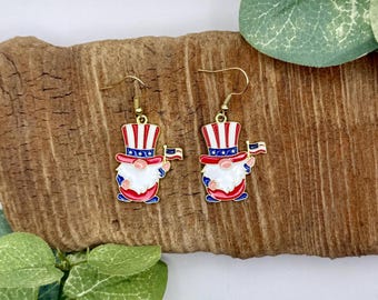 Fourth of July Earrings | July 4th Gnome Earrings | Gnome Jewelry and Gifts