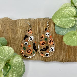 Halloween Pumpkin and Bat Dangle Earrings | Halloween Jewelry | Nickel Free Brass