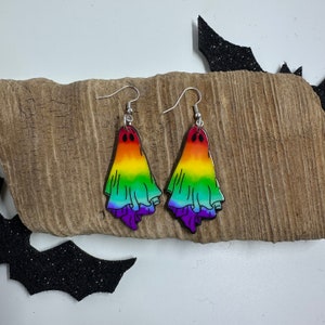 Boucles d’oreilles Rainbow Ghost, boucles d’oreilles d’Halloween, hameçons en laiton sans nickel