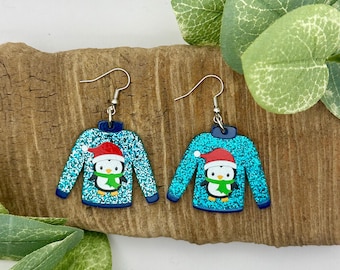 Ugly Christmas Sweater Dangle Earrings | Christmas Party Jewelry | Nickel Free Brass