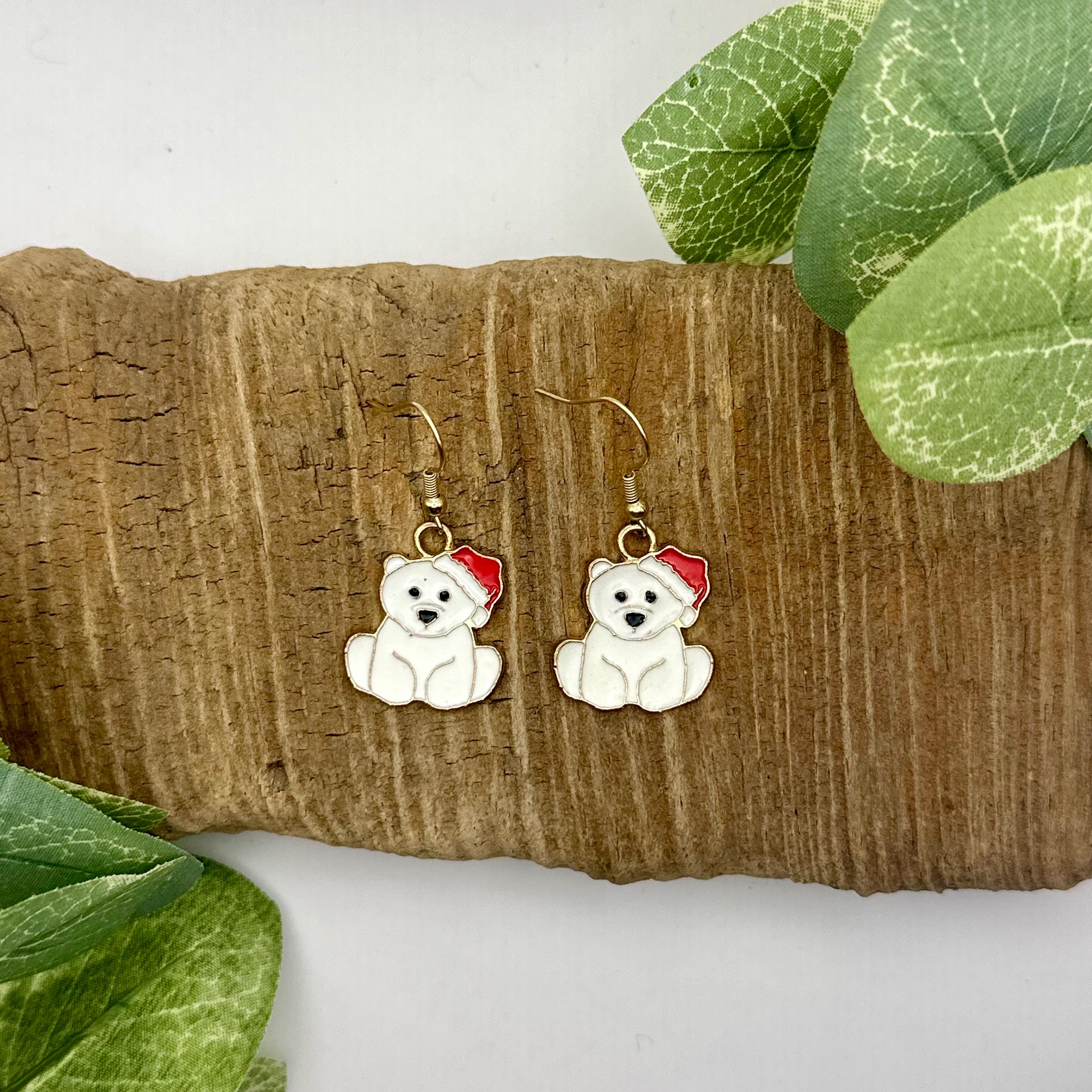 Polar Bear Dangle Earrings | Christmas Jewelry | Nickel Free Iron
