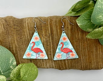 Flamingo Dangle Earrings | Flamingo Drop Earrings | Tropical Jewelry | Nickel Free Brass