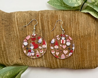 Valentine’s Day Gnome Dangle Earrings | Valentine’s Gnome Earrings | Gnome Jewelry and Gifts