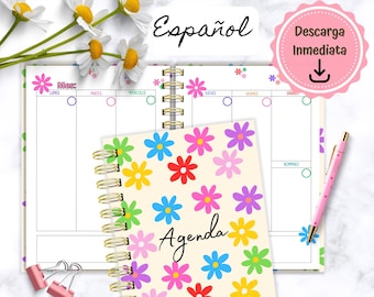 Undated Flower Agenda in Spanish, Printable Flower Planner, Printable PDF, Undated Agenda, Perpetual Flower Agenda