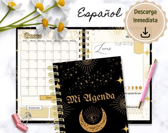 Agenda Esoterica sin Fecha en Español, Agenda Brujas Imprimible sin Fecha, Agenda Gótica en Español Perpetua Imprimible, A4, A5