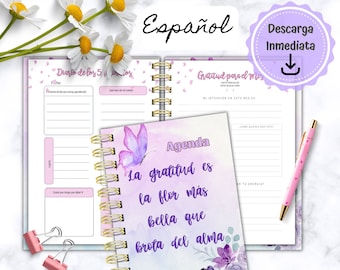 Gratitude Journal in Spanish and printable undated planner, Undated Gratitude Agenda to Print in Spanish, PDF