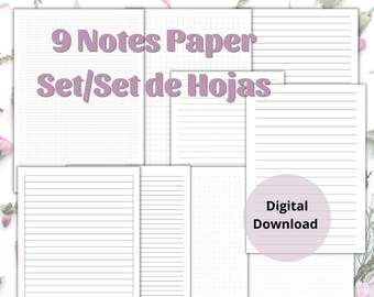 Notebook paper, Dotted Paper, Lined Paper, Dot Grid Paper,Set de hojas de papel para Notas A4 / Cuadrícula, punto, lineas, líneas punteadas