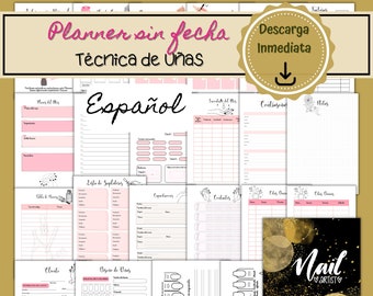 Planner for Manicurists in Spanish, Nail Technique Planner, Undated Manicurists Planner, Printable Manicurists Planner