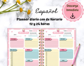 Daily Planner in Spanish, Kawaii Daily Planner, Printable Undated Daily Planner, Pdf Agenda Insert Pages, A4 A5