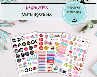 Pegatinas para agendas Imprimibles, Stickers para Agendas Imprimibles, Pegatinas para Silhouette Studio en PNG y JPG