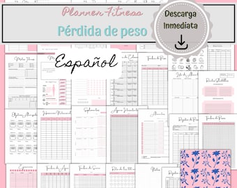 Planner Pérdida de Peso en Español, Planificador de Salud y Fitness Imprimible, Diario Fitness, Dieta, Rastreadores de Entrenamiento