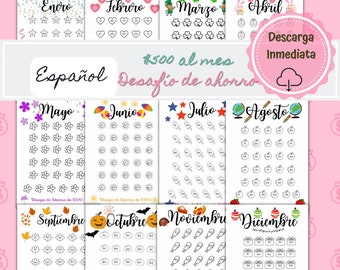 Monthly Savings Challenge in Spanish, Spanish Saving Tracker, Printable Monthly Savings Challenge, PDF Monthly Savings Template