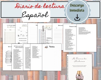 Diario de lectura en Español, Planner de Lectura Imprimible, Diario de Reseñas de Libros, Rastreador de Libros