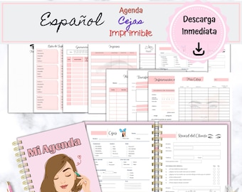 Eyebrow Planner in Spanish, Printable Agenda for Undated Eyebrow Technician, Eyebrow Business Planner, Appointment Book, Eyebrow Diary