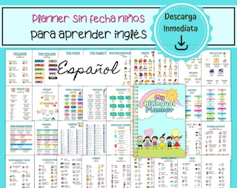 English Learning Sheets for Kids, English for Kids in Spanish, Bilingual Weekly Planner for Kids