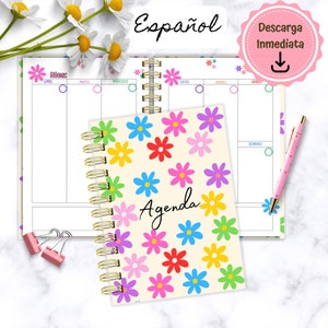 Ongedateerde bloemenagenda in het Spaans, afdrukbare bloemenplanner, afdrukbare PDF, ongedateerde agenda, eeuwigdurende bloemenagenda