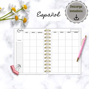 Calendario en Español Minimalista sin Fecha, Planner sin Fecha Mensual Imprimible, Páginas de Inserción de Agenda Pdf, A4 A5 Carta