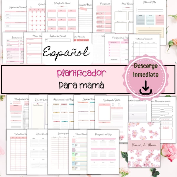 Spanish Printable Mom Planner, Planner Household, Regalo para Mamá, Agenda para Mamá Imprimible, Planner para Mamá