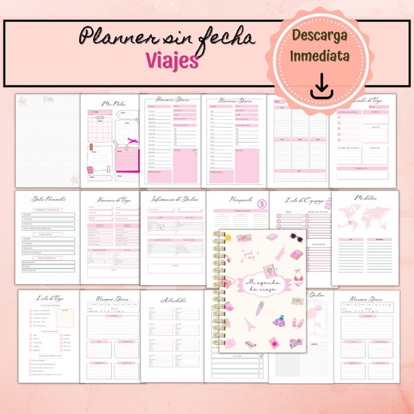 Planificateur de voyage numérique | Carnet de voyage PDF Téléchargement numérique instantané et imprimable | Carnet de voyage | Ordre du jour en espagnol