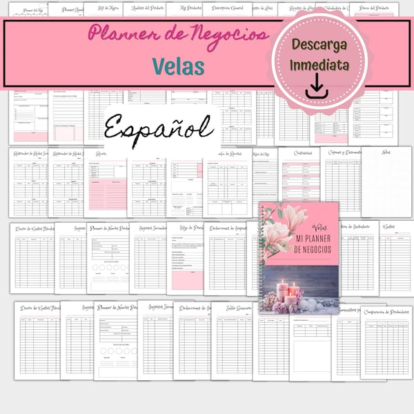 Planner de Negocio Velas en Español | Planificador Negocio de Velas | Agenda de Negocio sin Fecha Imprimible