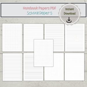 Notebook paper, Dotted Paper, Lined Paper, Dot Grid Paper, Graph Grid Paper A4