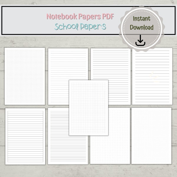 Notebook paper, Dotted Paper, Lined Paper, Dot Grid Paper, Graph Grid Paper A4