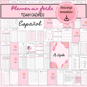 Printable ADHD Planner in Spanish, Printable Life Planner, Personal Productivity Planner, Pink
