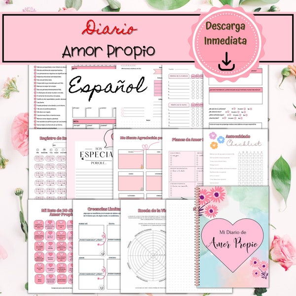 Self-Love Diary in Spanish, Printable Self-Care Diary, Self-Love Exercises, Self-Love Checklist A4 and A5