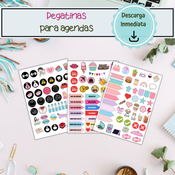 Stickers for Printable Agendas, Stickers for Printable Agendas, Stickers for Silhouette Studio in PNG and JPG