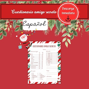 Questionário do Amigo Secreto, Imprimível de Natal, Questionário de Natal para Imprimir, Download Instantâneo e Imprimível