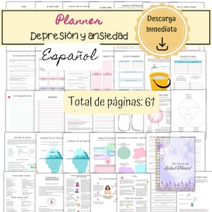 Libro de trabajo en español para la depresión y ansiedad, Hojas de trabajo alivio depresión y ansiedad, Hojas de terapia salud mental
