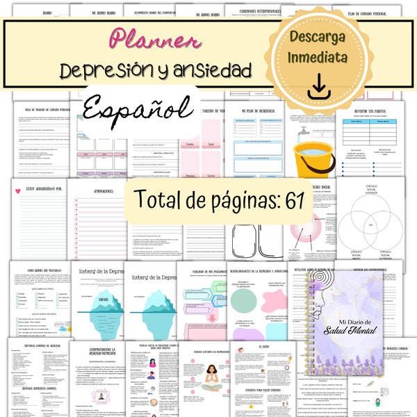 Workbook in Spanish for depression and anxiety, Depression and anxiety relief worksheets, Mental health therapy sheets