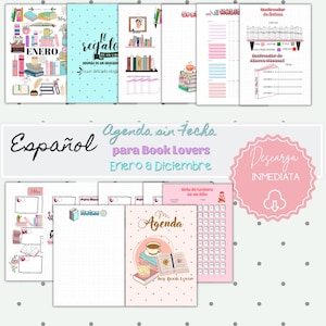 Spanish Printable Book Journal, Printable Book Agenda, Agenda without Book Date, Perpetual Agenda, Weekly and Monthly Agenda