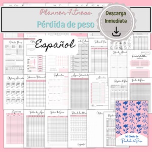 Planner Pérdida de Peso en Español, Planificador de Salud y Fitness Imprimible, Diario Fitness, Dieta, Rastreadores de Entrenamiento