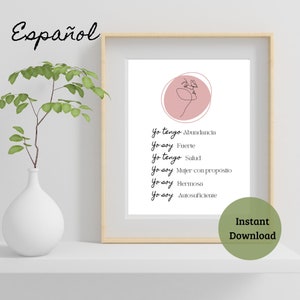 Illustration Printable Affirmation Wall Art for Women and Digital Printable, Positive Energy Vision board, Wall art spanish