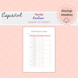 Spanish Blood Sugar Tracker, Spanish Templates, Plantilla para Niveles de Azúcar en Sangre, Plantilla imprimible