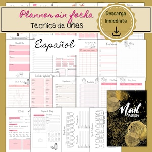 Planejador para manicures em espanhol, planejador de técnicas de unhas, planejador de manicure sem data, planejador de manicure para impressão
