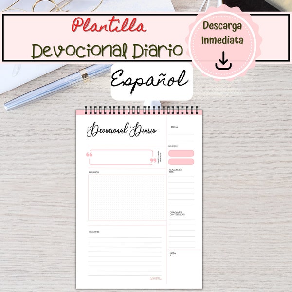 Printable Devotional Journal Template, Christian Template in Spanish, Printable PDF Template