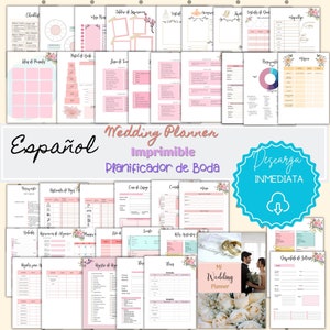 Planejador de casamento espanhol, Agenda de casamento em espanhol, Agenda de casamento para impressão