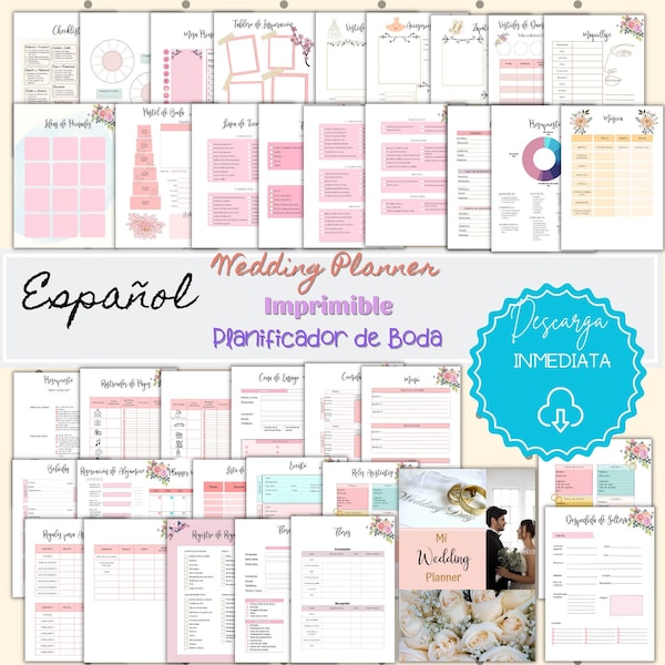 Spanish Wedding Planner, Wedding Agenda in Spanish, Printable wedding agenda