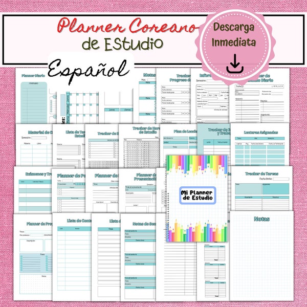 Planner de Estudio en Español, Planner Coreano, Planner Pomodoro, Planner de Estudio Imprimible, Planificador de Estudio en Español