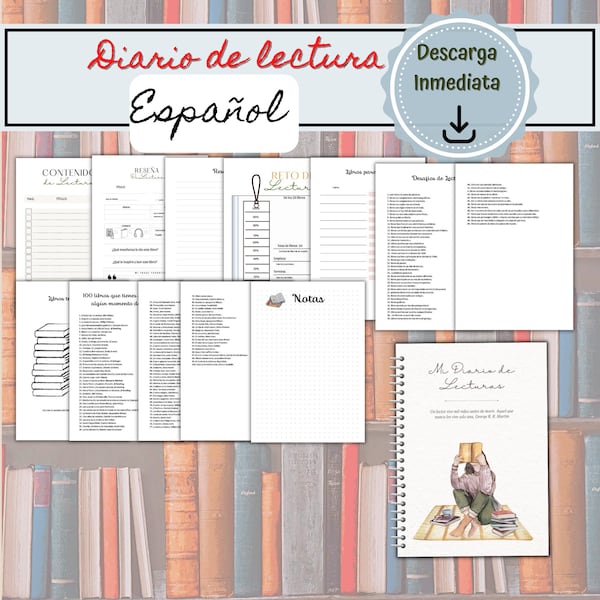 Diario de lectura en Español, Planner de Lectura Imprimible, Diario de Reseñas de Libros, Rastreador de Libros