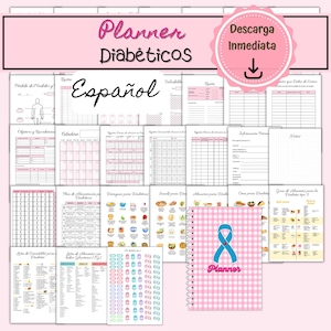 Planejador para diabetes para impressão, agenda de controle de diabetes, registro de açúcar no sangue, registro de insulina para diabetes tipo 1 ou 2