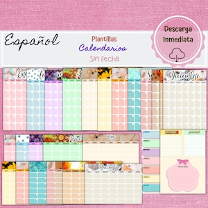 Spanish Printable Undated Calendar, Monthly Printable Calendar in Spanish, Undated Calendar