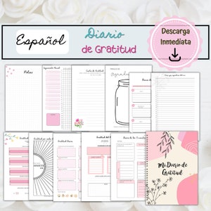 Diário de Gratidão para Impressão em Espanhol, Diário de Registro Diário de Positividade e Gratidão | Planejador para impressão